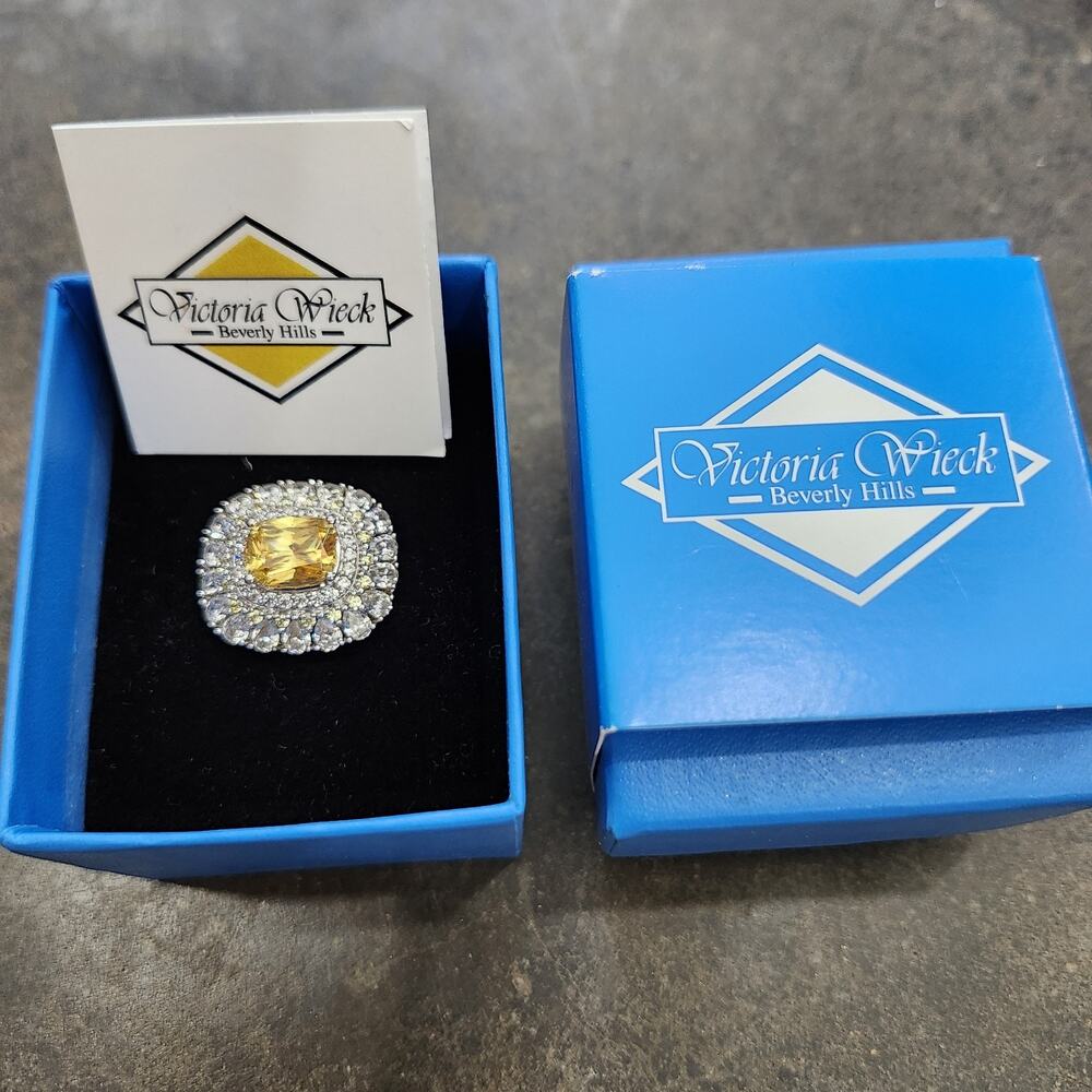 Victoria Wieck Ring Canary Yellow Clear Cubic Zirconia Sz 6 Sterling Silver 925